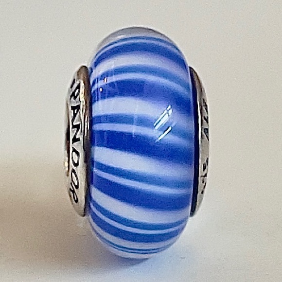 Pandora Blue Candy Stripes Murano Charm - Picture 1 of 6